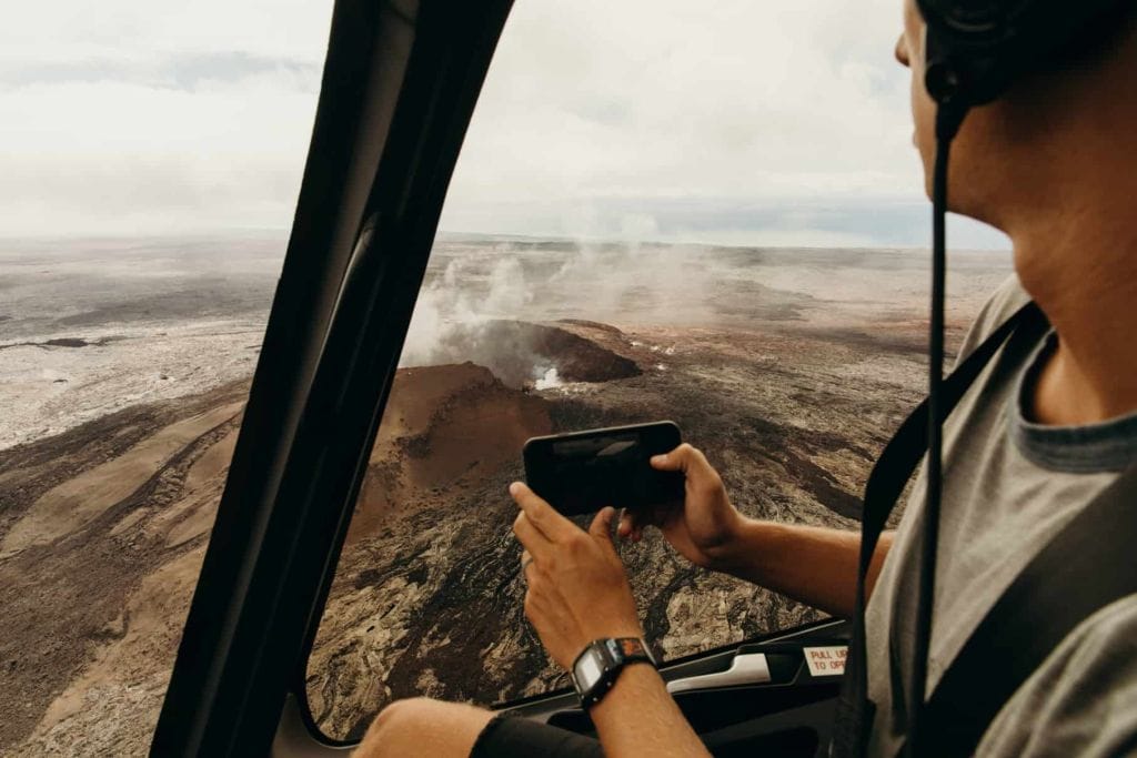 helicopter view of the volcanoes