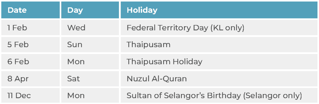 KL public holidays 2023 - Selangor public holidays 2023