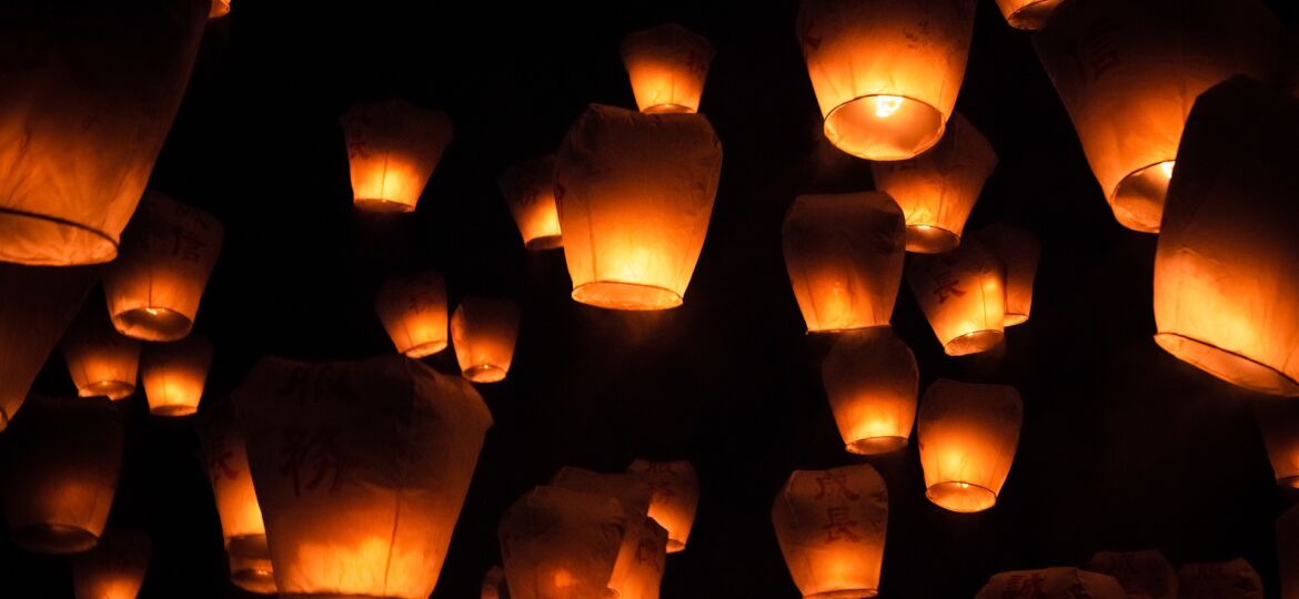Wish lanterns taking flight