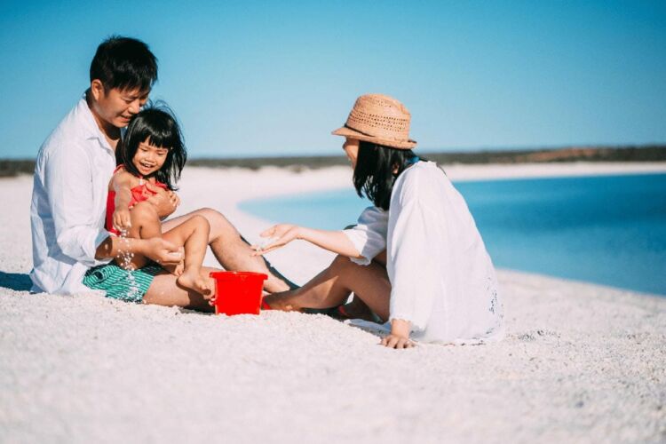 Family playing on the Shell Beach, Shark Bay World Heritage Area. | Credit: Tourism Western Australia