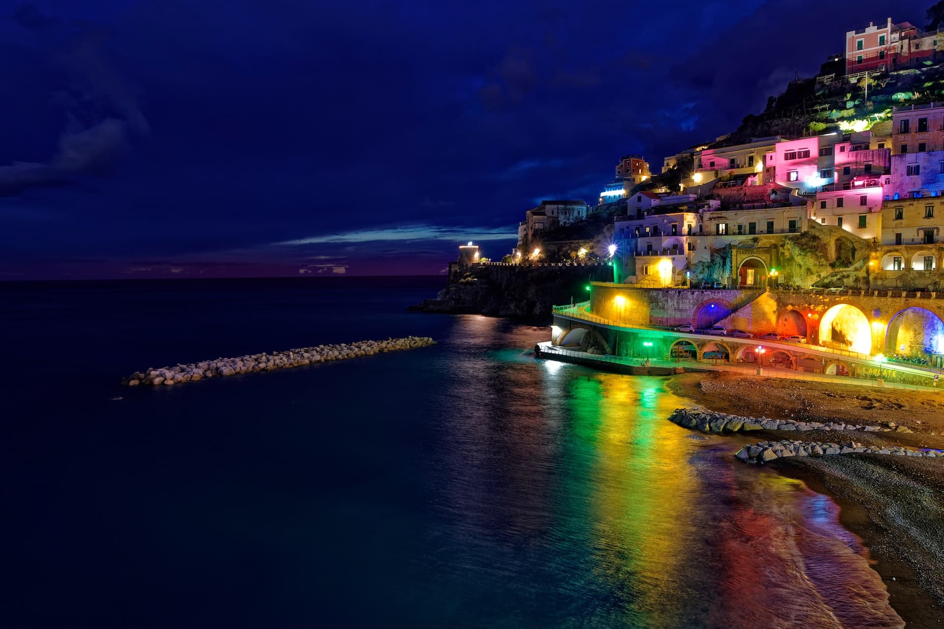 atrani beach at night