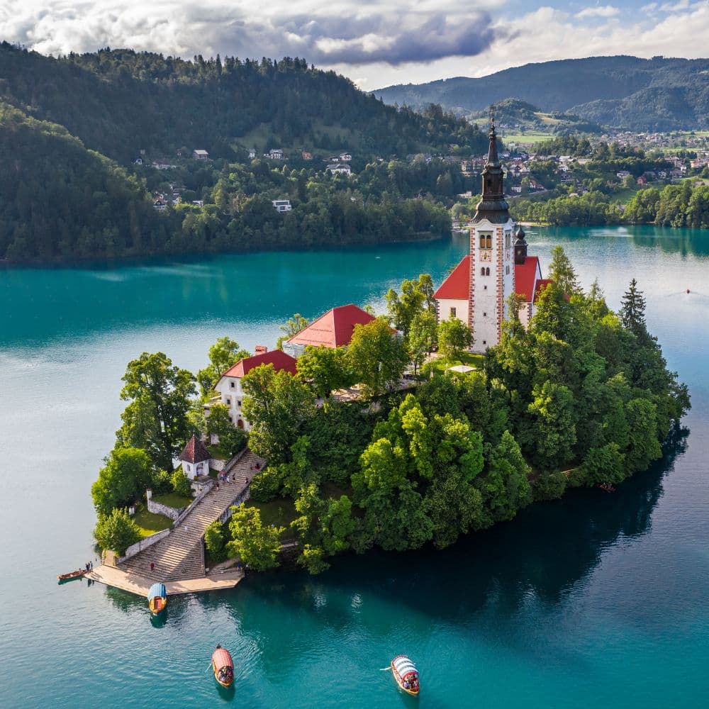 Bled, Slovenia - Beautiful morning at Lake Bled (Blejsko Jezero) Contiki Central Europe Austria Hungary Slovakia Slovenia Italy Lake Bled