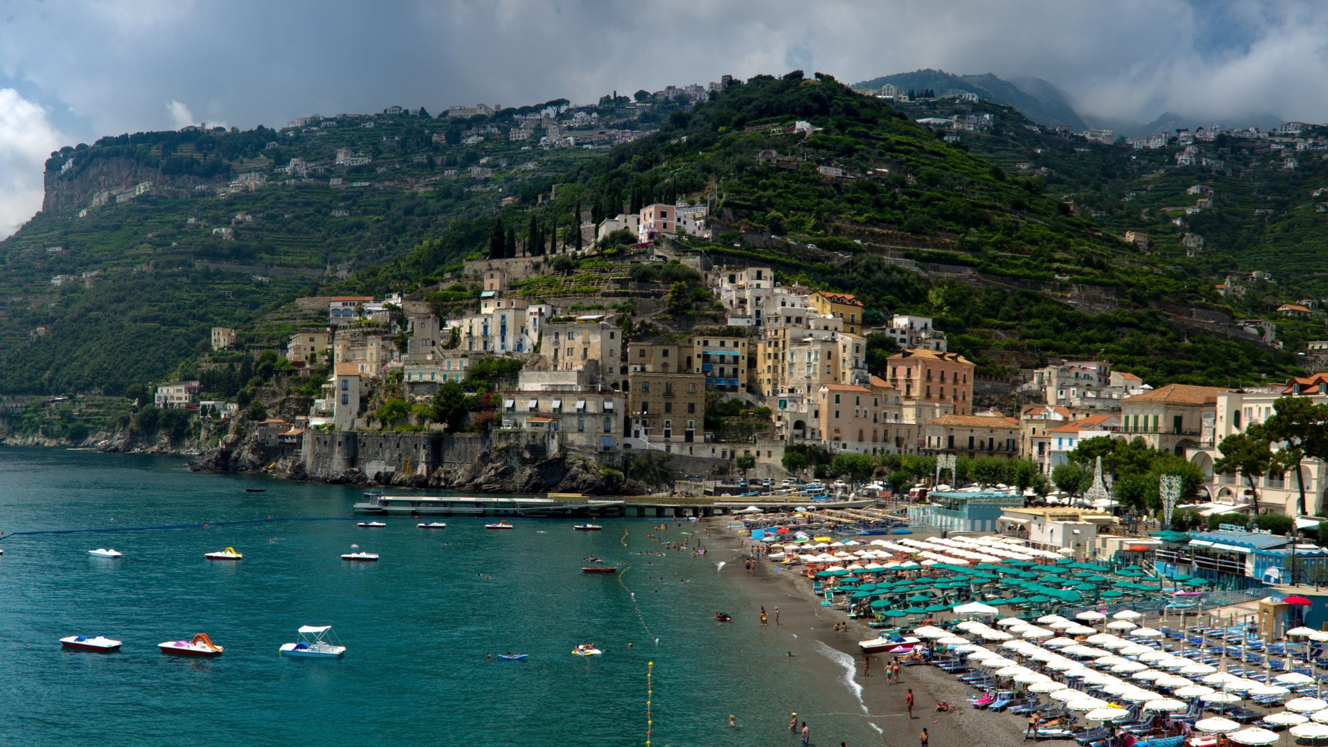 minori beach and town view