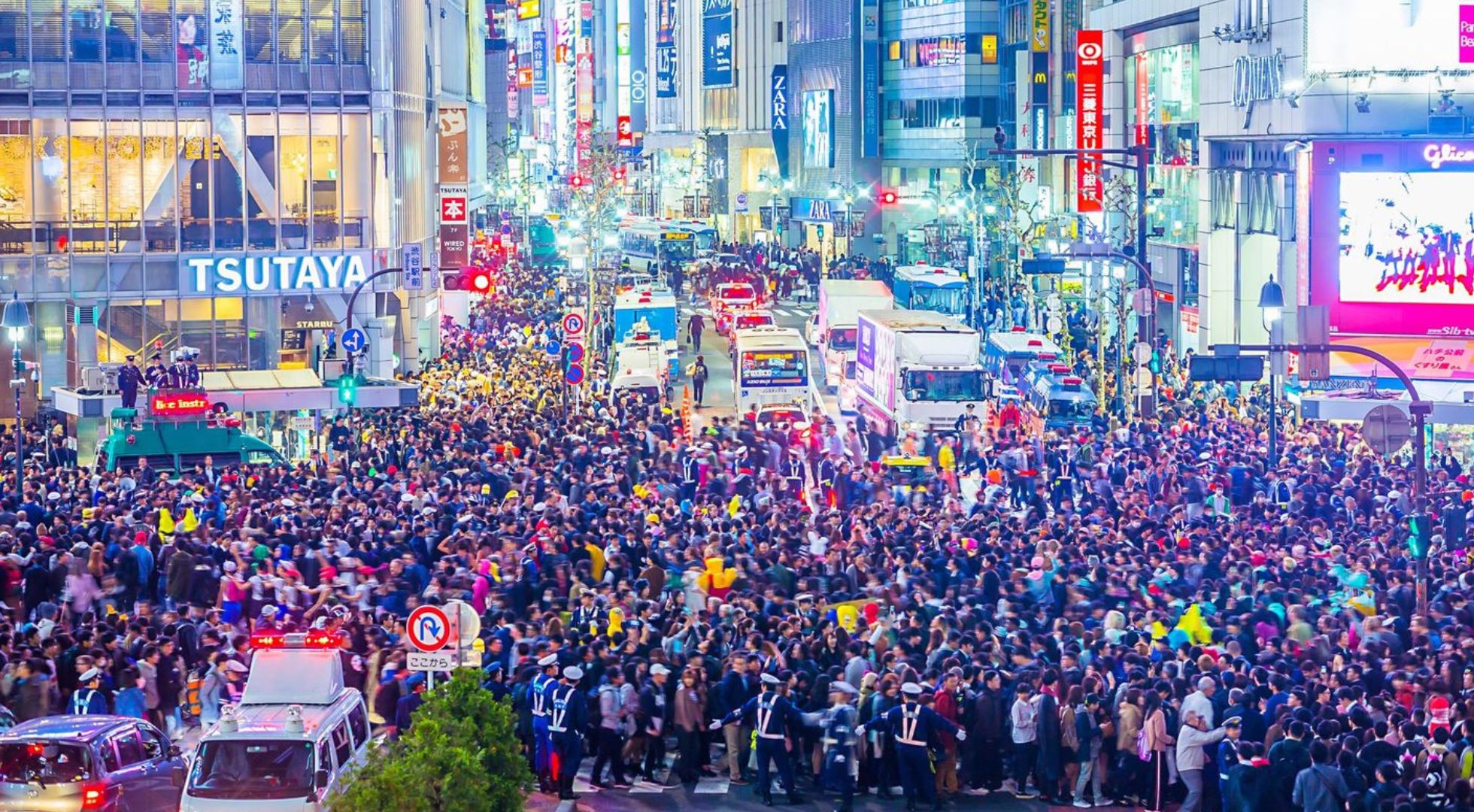 Tokyo at night is best seen from the world-famous Shibuya crossing