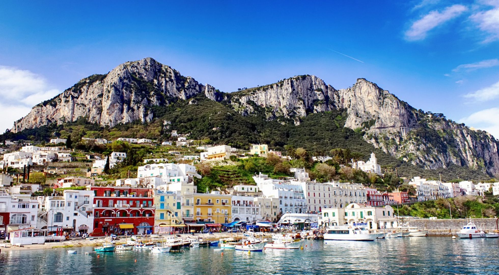 Italy travel guide image of Capri island landscape view. 