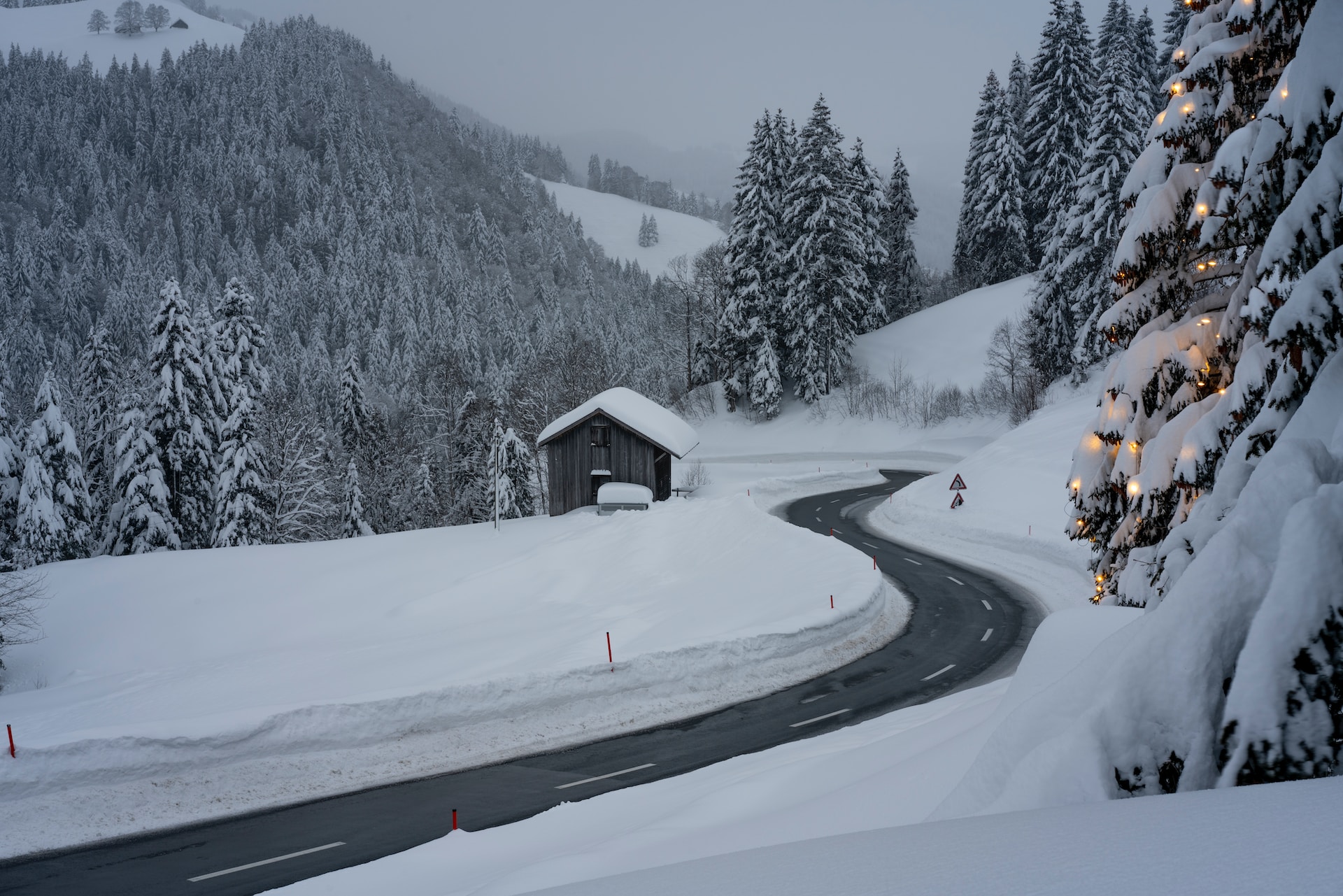 winter road to cottage