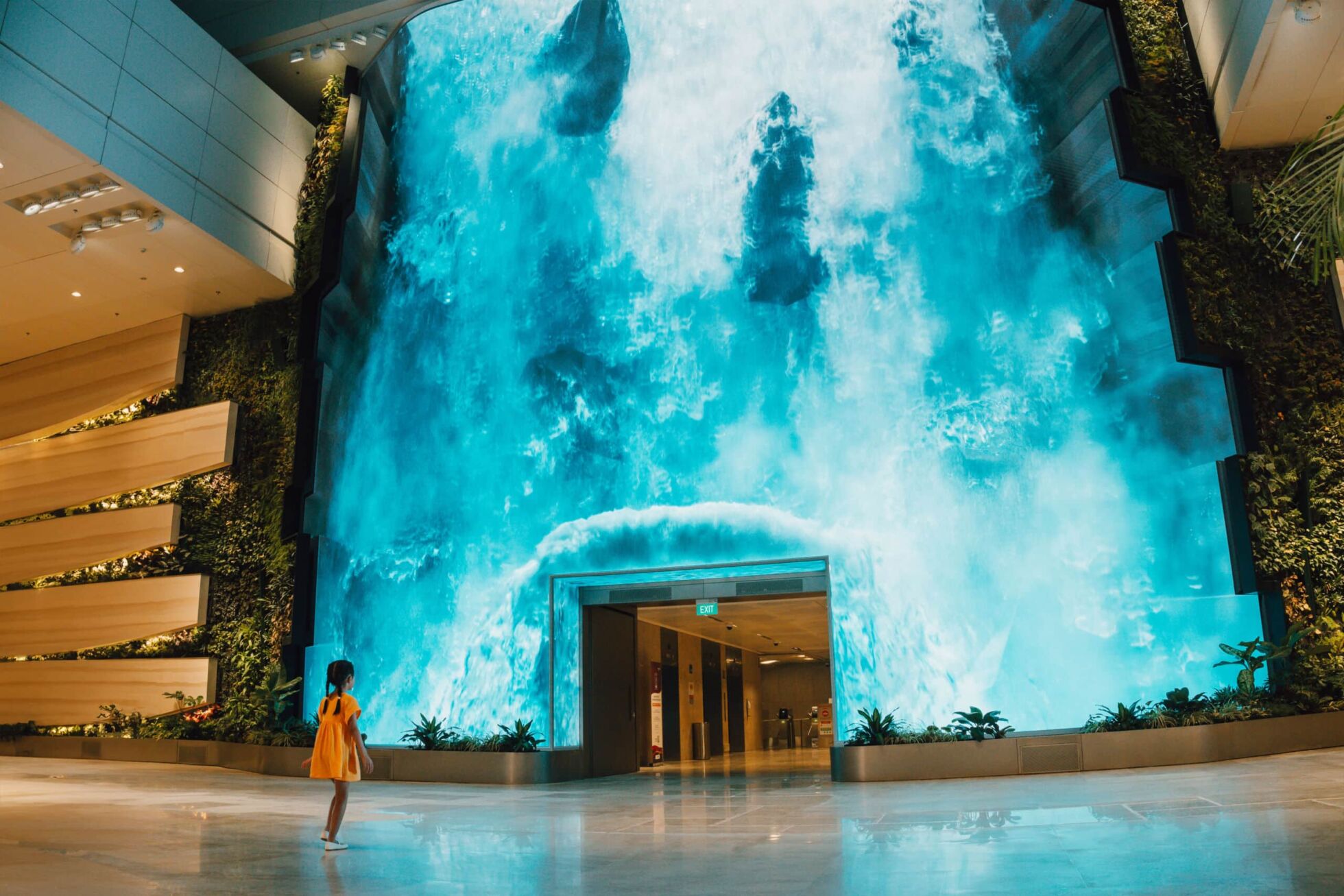 Changi Airport Terminal 2's digital waterfall at the departure gate