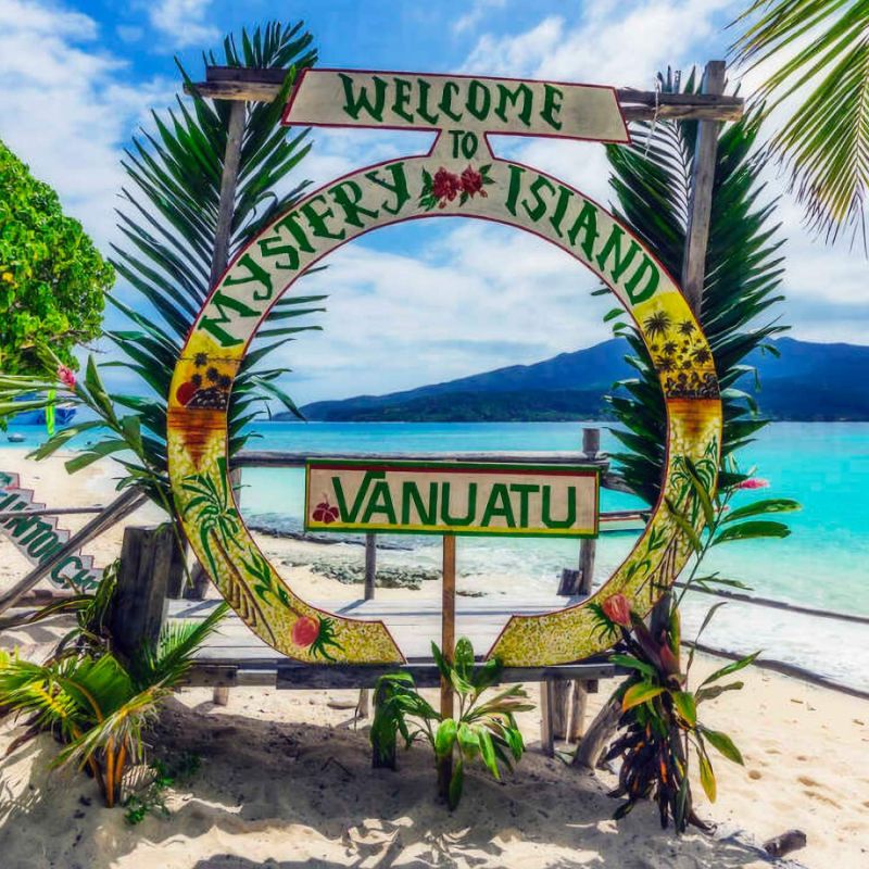 Vanuatu, Mystery Island, south pacific, welcome sign at the beach