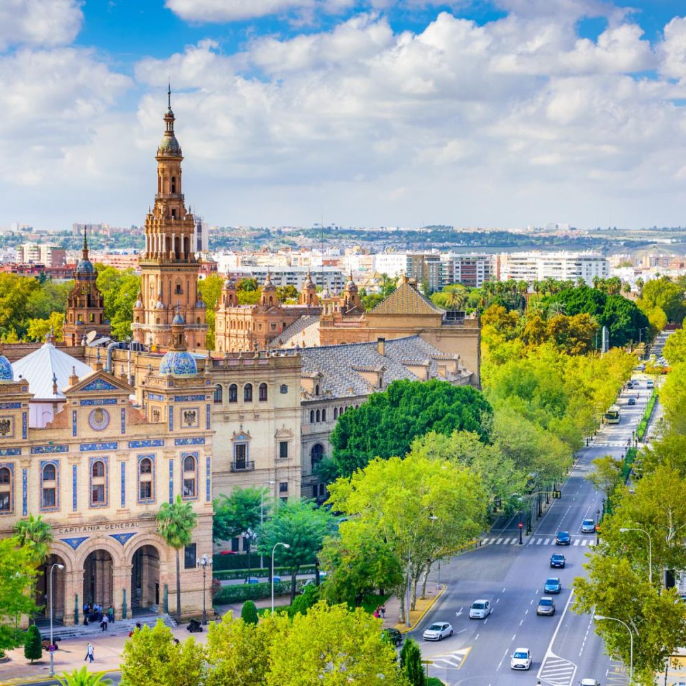 Landscape skyline shot of Seville, Spain in the spring Seville, Spain